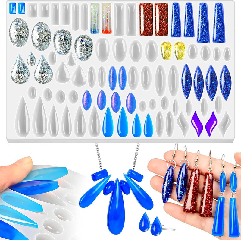 ZQYSING Resin Earring Molds, 41 Paired Shapes Stud Earring Silicone Molds for Epoxy Resin Casting, Rectangle Oval Cabochon Teardrop Gem Pendant Mold for DIY Jewelry Necklace, Dangle Drop Earrings Keychain - Image 1